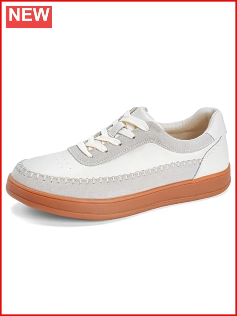 Womens Genuine Leather Walking Sneakers Casual Lace Up Retro Gum Sole Athletic